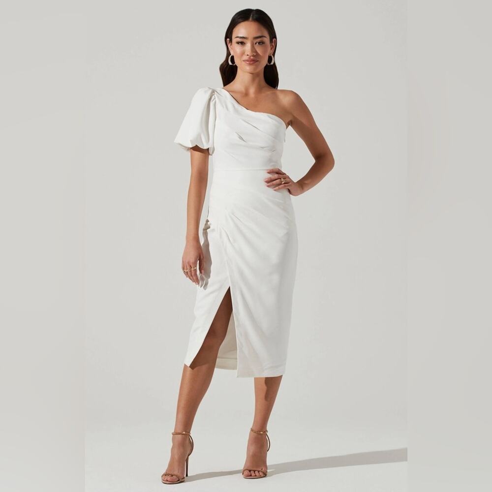 ASTR The Label Joelle One Shoulder Puff Sleeve White Dress Size XS
